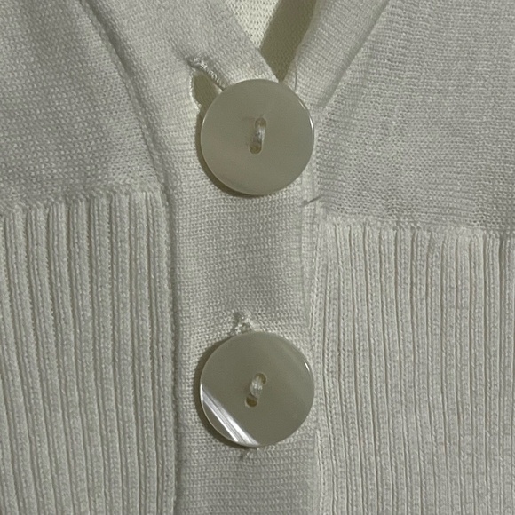LOFT Womens Cardigan 100% Cotton White V-Neck Button Front 3/4 Sleeve Medium - Picture 3 of 6